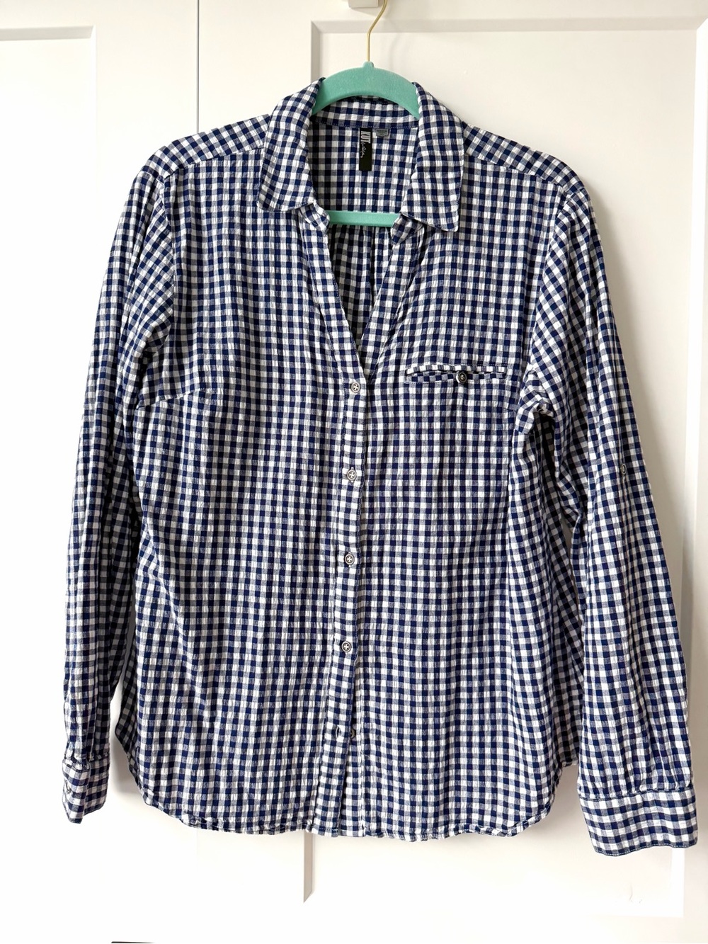 Kut from the Kloth navy gingham button up shirt